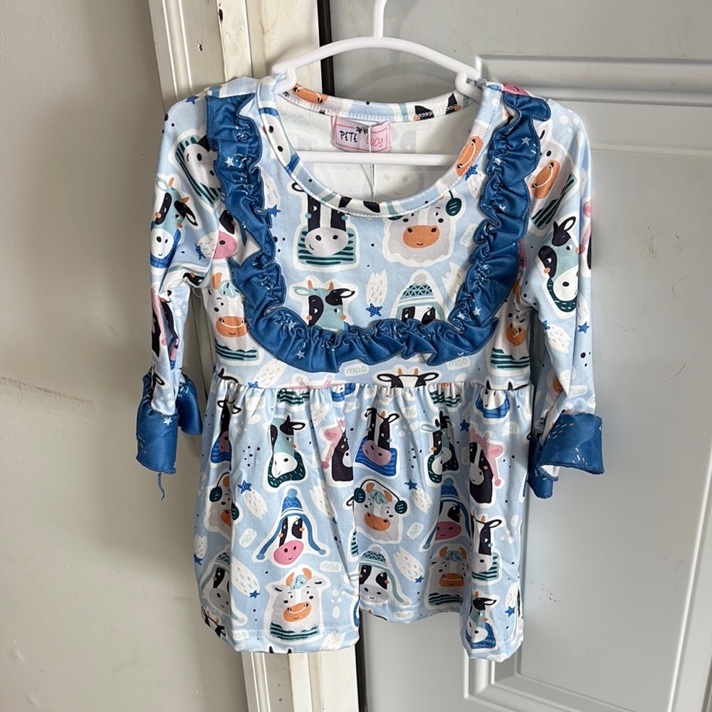 Cute Animal Print Baby Dress with Blue Accents